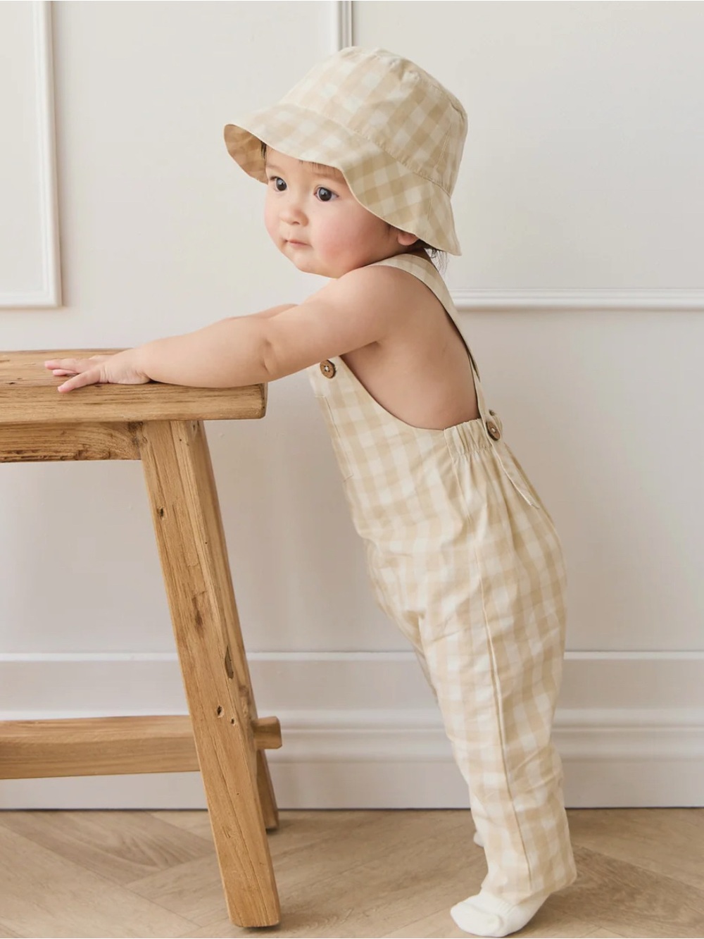 Jamie Kay Baby Beige Gingham Organic Cotton Overalls